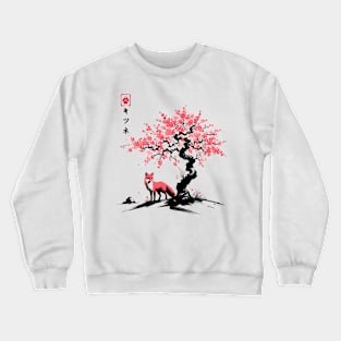 Minimalist Fox Ink Japanese Streetwear Novelty Retro Red Fox Crewneck Sweatshirt